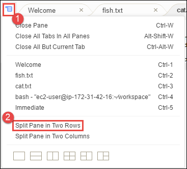 
            Showing two panes by splitting one pane into two rows
         