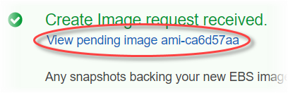 Choose the view pending image link in the Amazon EC2 console.