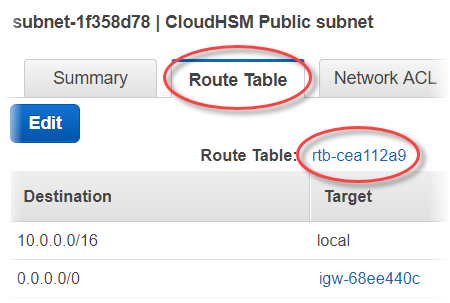 Choose the route table link in the Amazon VPC console.