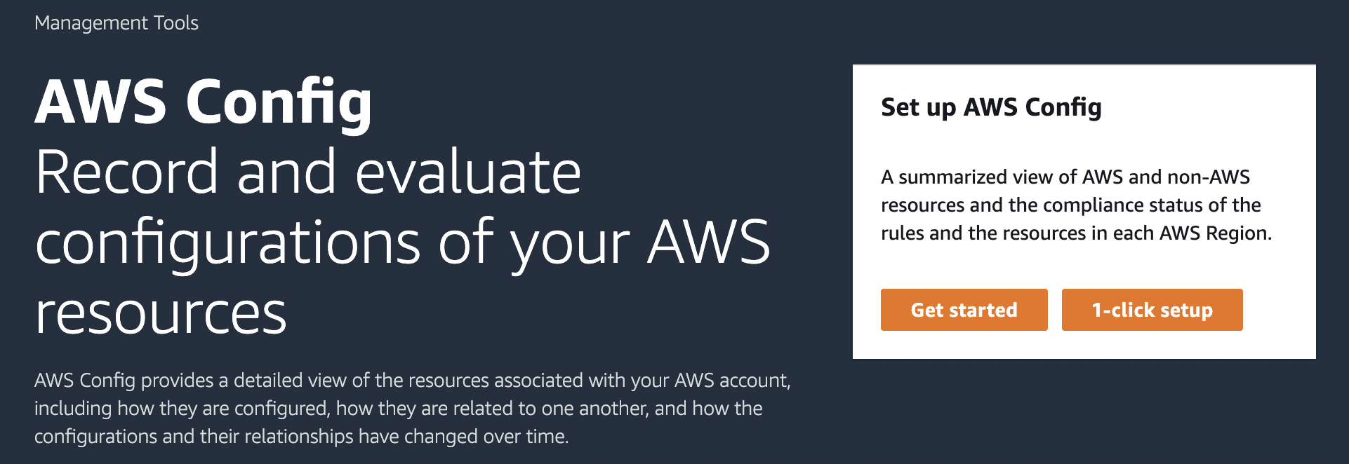                      The AWS Config getting started page provides an overview of the                         service.                 