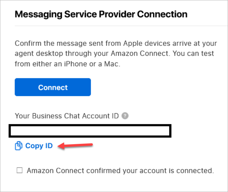 
                        The messaging service provider connection page, the copy ID
                            link.
                    