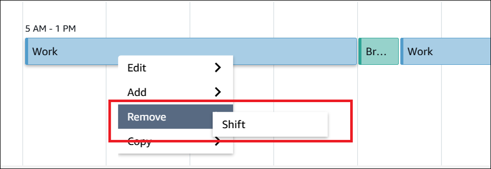 A shift for one agent, the Remove Shift option.