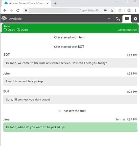
                            The ccp, a connect chat, the transcript between customer and
                                bot.
                        