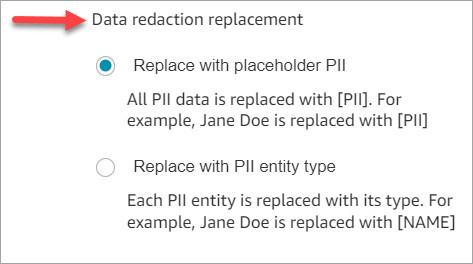 The option to replace data with PII.