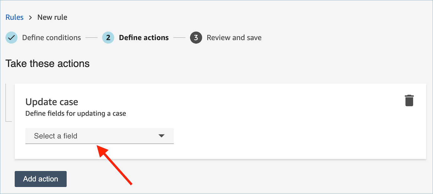 Select any case field that you want to update from the dropdown and define its new value.