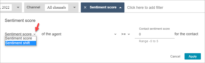 The contact search page, the sentiment score filter.