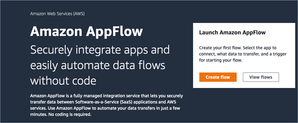 
                                    The Amazon AppFlow page. 
                                