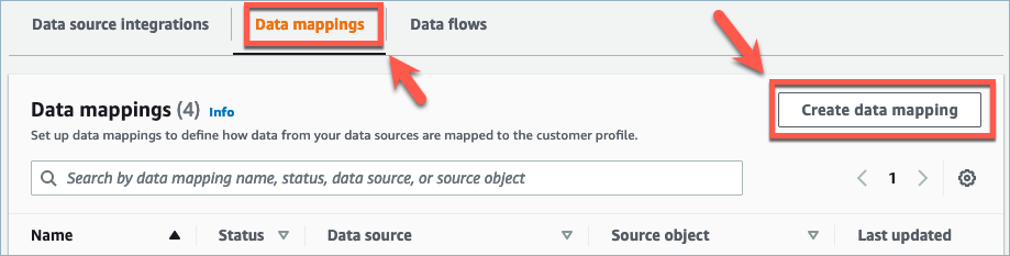 
                                    The data mapping tab, the create data mapping button.
                                    
                                