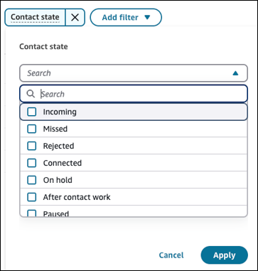 An example of the filters you can apply to Contact state.