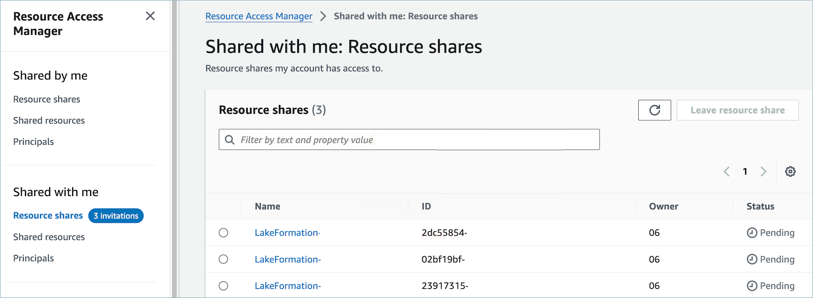 Shared with me - resource shares table.