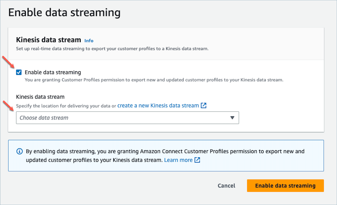 Real-time data export enable Kinesis data stream.