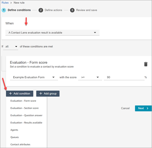 The list of conditions for when an evaluation result is available.