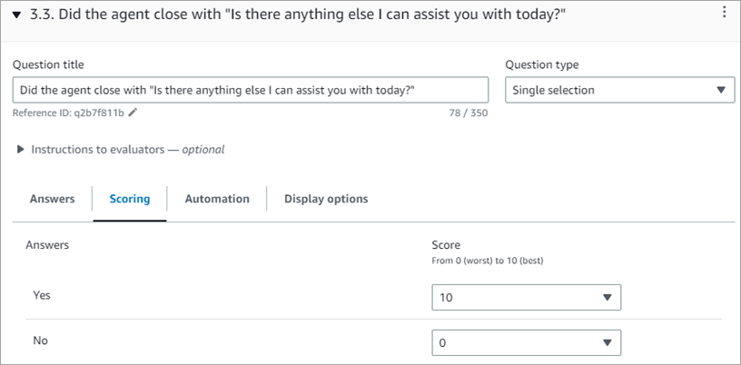 How scoring and weights work on evaluation forms - Amazon Connect