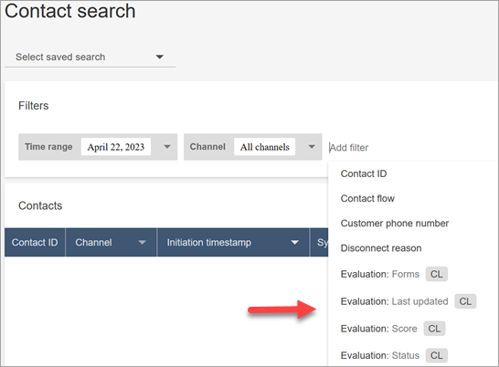 
                            The search filters for evaluations. 
                        