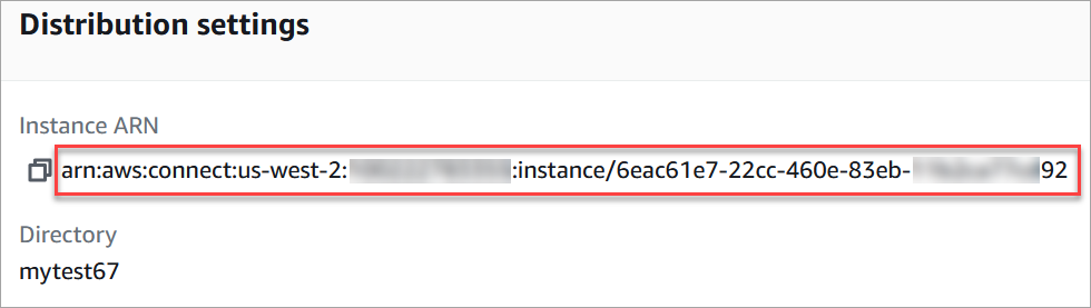 The Distribution settings section, the full ARN.