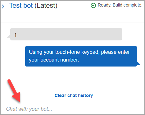 The test bot, the box for typing your message.