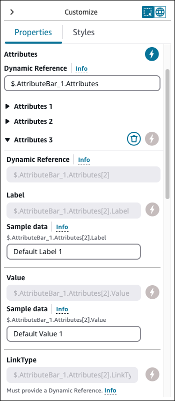 All properties of the AttributeBar are set to dynamic.