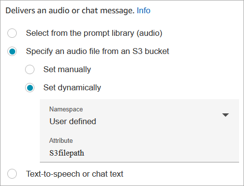 
                                The S3 file path set dynamically, the namespace set to
                                    User-defined.
                            