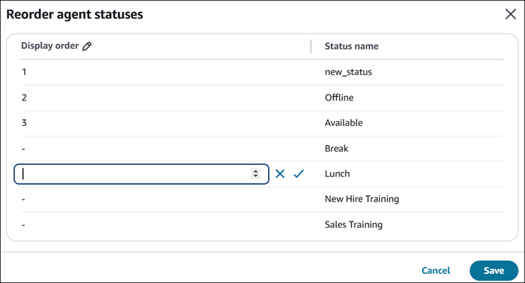 The Reorder agent statuses page.