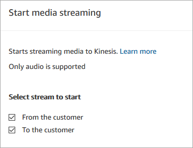 The properties page of the Start media streaming block.