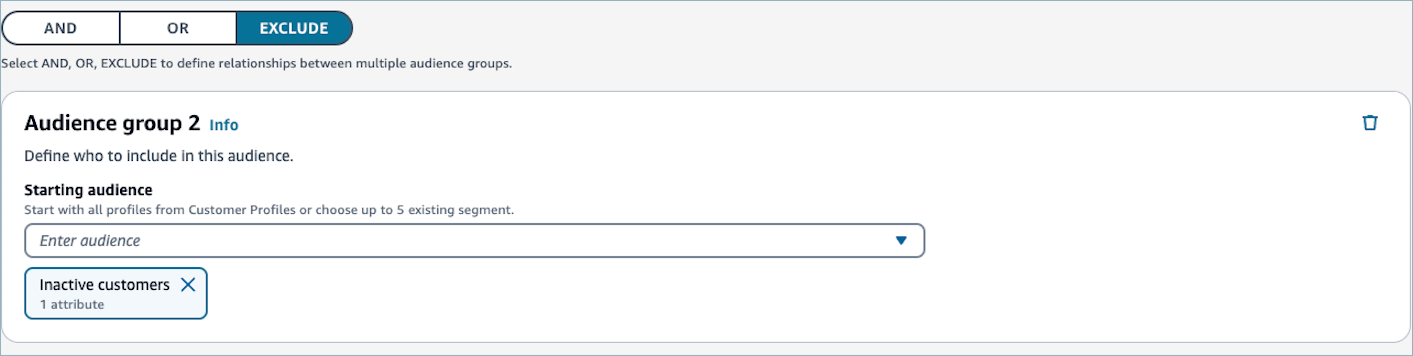 The AND, OR, or EXCLUDE options.