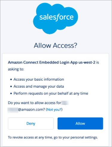
                        The salesforce login page, the allow access prompt.
                    