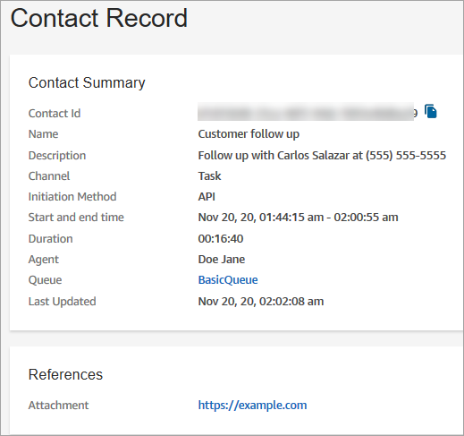 
                    A contact record page for a task.
                