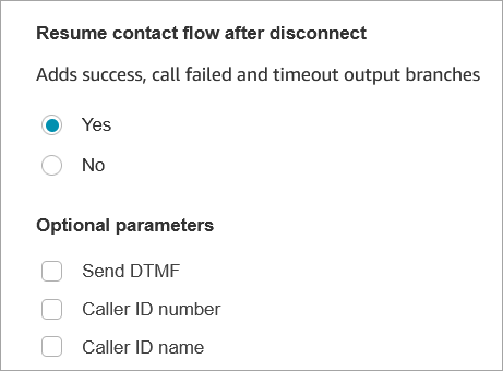 
                    The Resume flow after disconnect section, the Optional parameters
                        section. 
                