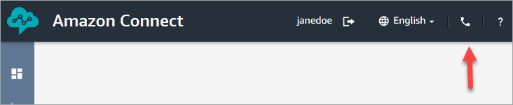 The Amazon Connect admin website, phone icon in top right corner.