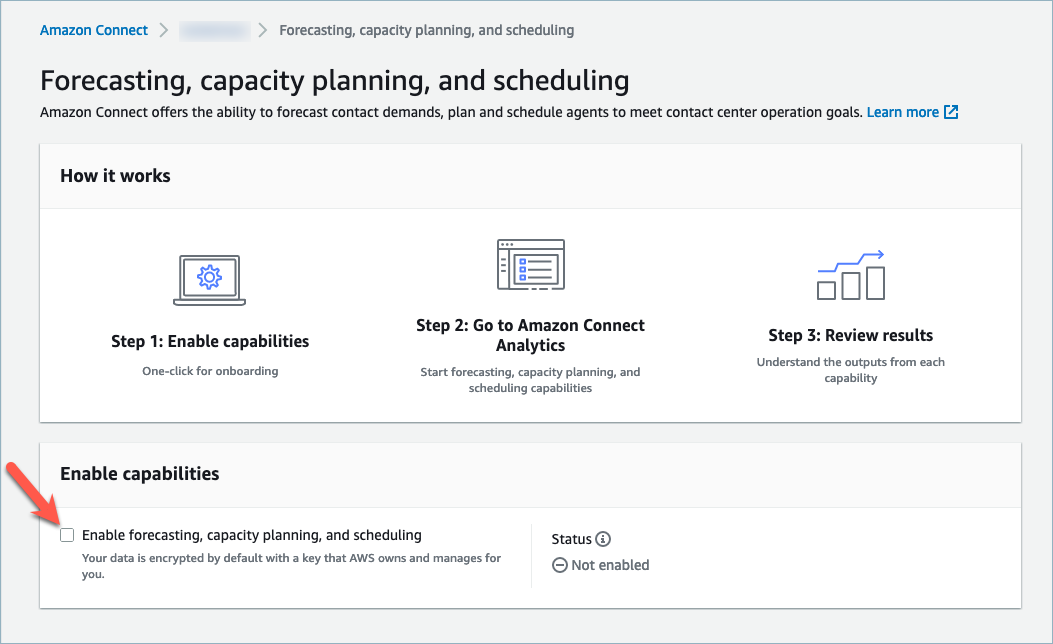 The Enable forecasting, capacity planning, and scheduling option.