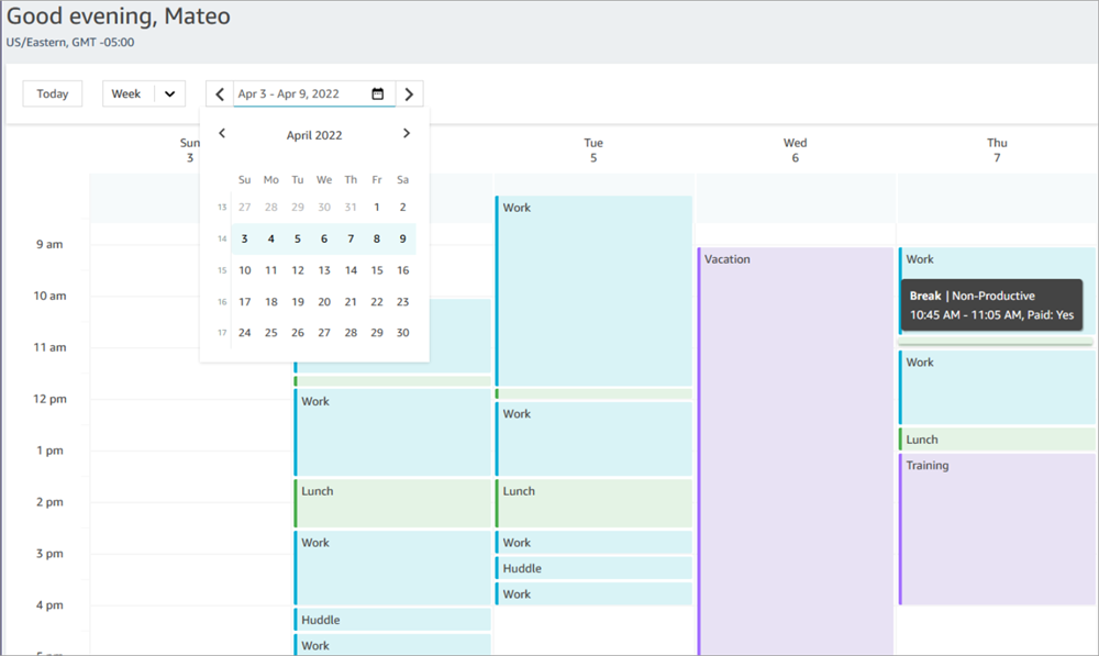 
                        A sample schedule in the agent workspace.
                    
