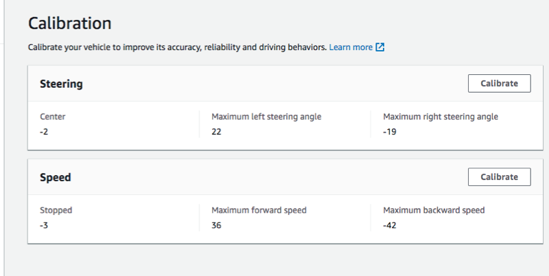 
                    Image: Choose Calibration on the AWS DeepRacer vehicle's
                        control console.
                