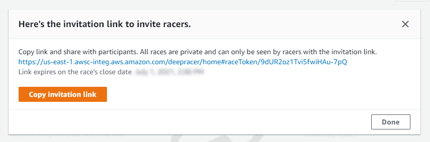 
                                Copy the invitation link to share your private LIVE race.
                            
