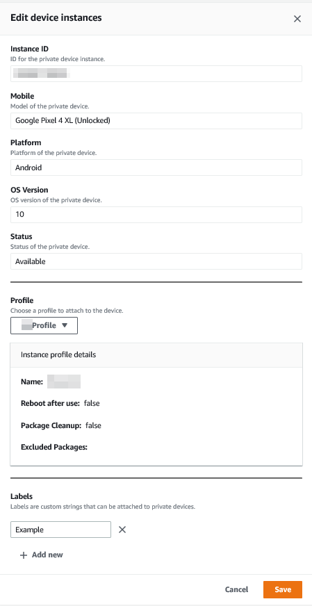 
                        Settings for a device instance 
                    