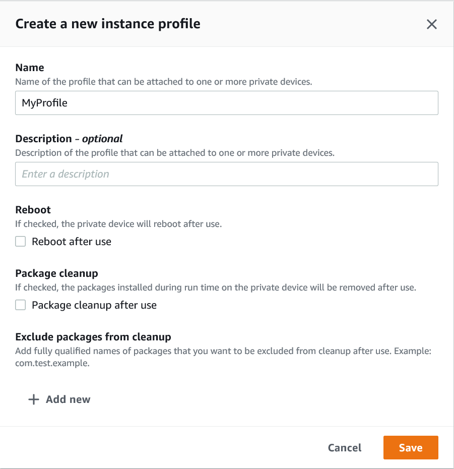 
                        Settings for an instance profile
                    