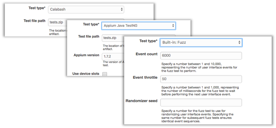 Device Farm test types.
