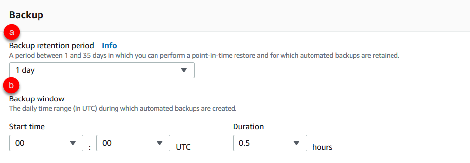 
                           Screenshot of the Backup pane showing the steps to configure the cluster backup window.
                        