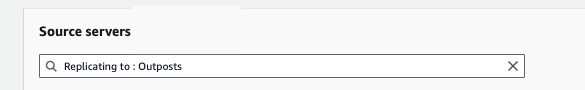 Search field with "Replicating to: Outposts" entered, filtering source servers.