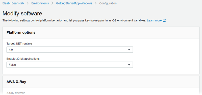 
      Modify software configuration page
    