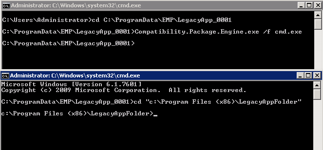 Run cmd.exe as a child process to the EMP compatibility package engine -  AWS End-of-Support Migration Program (EMP) for Windows Server