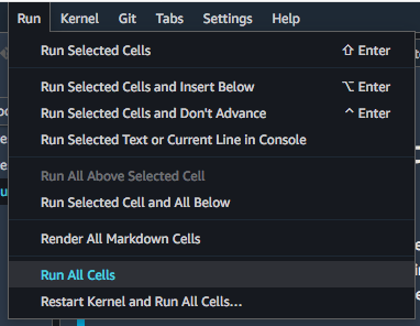 A screenshot that shows the option to run all cells in notebook.