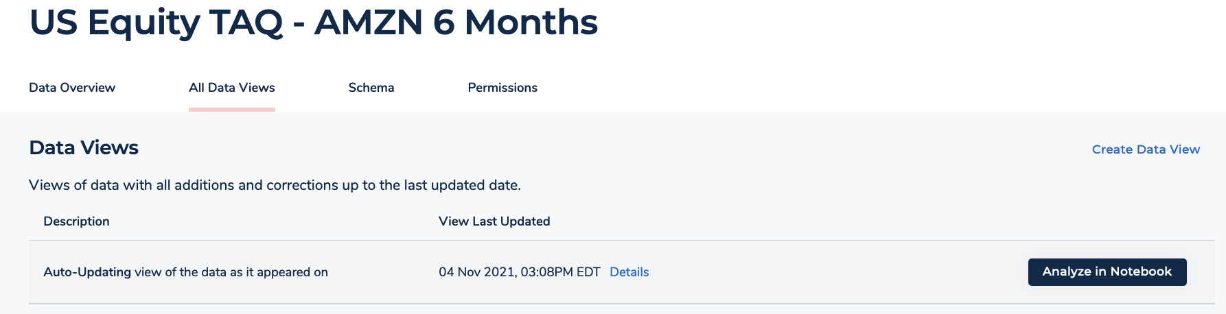 A screenshot that shows the All Data Views tab.