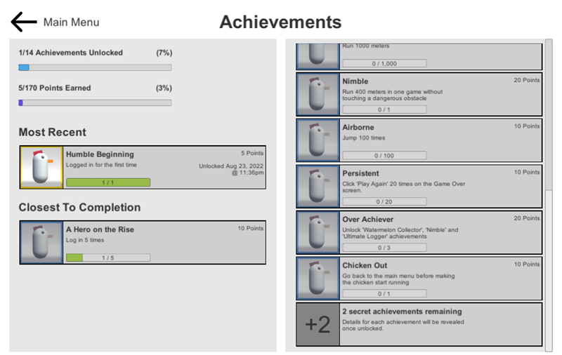 
     AWS GameKit sample project achievements status
    