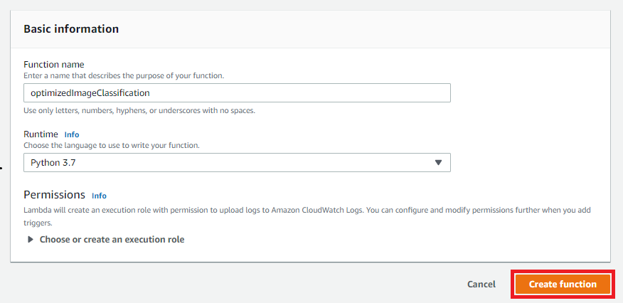 
            The Basic information section of the Create function page.
          