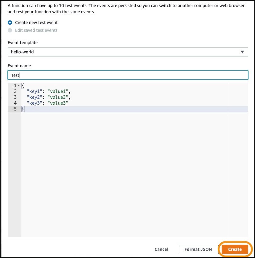 Create new test event