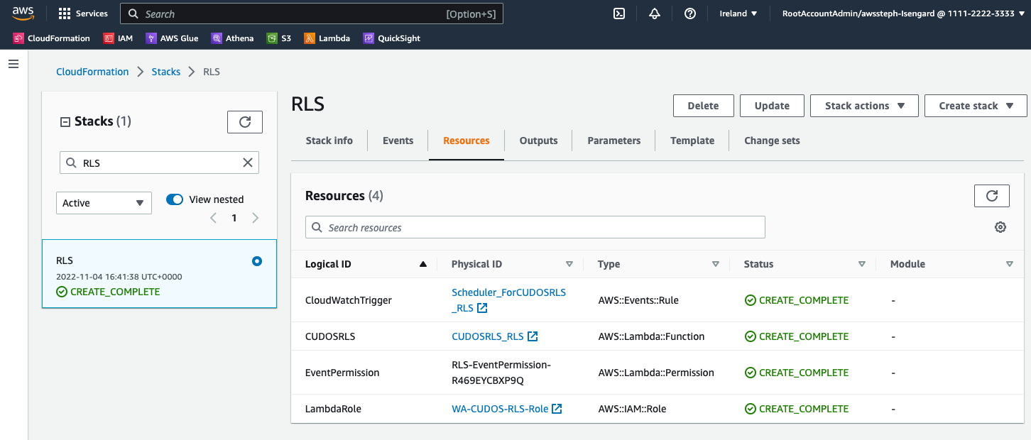 Completed Cloudformation stack resources tab