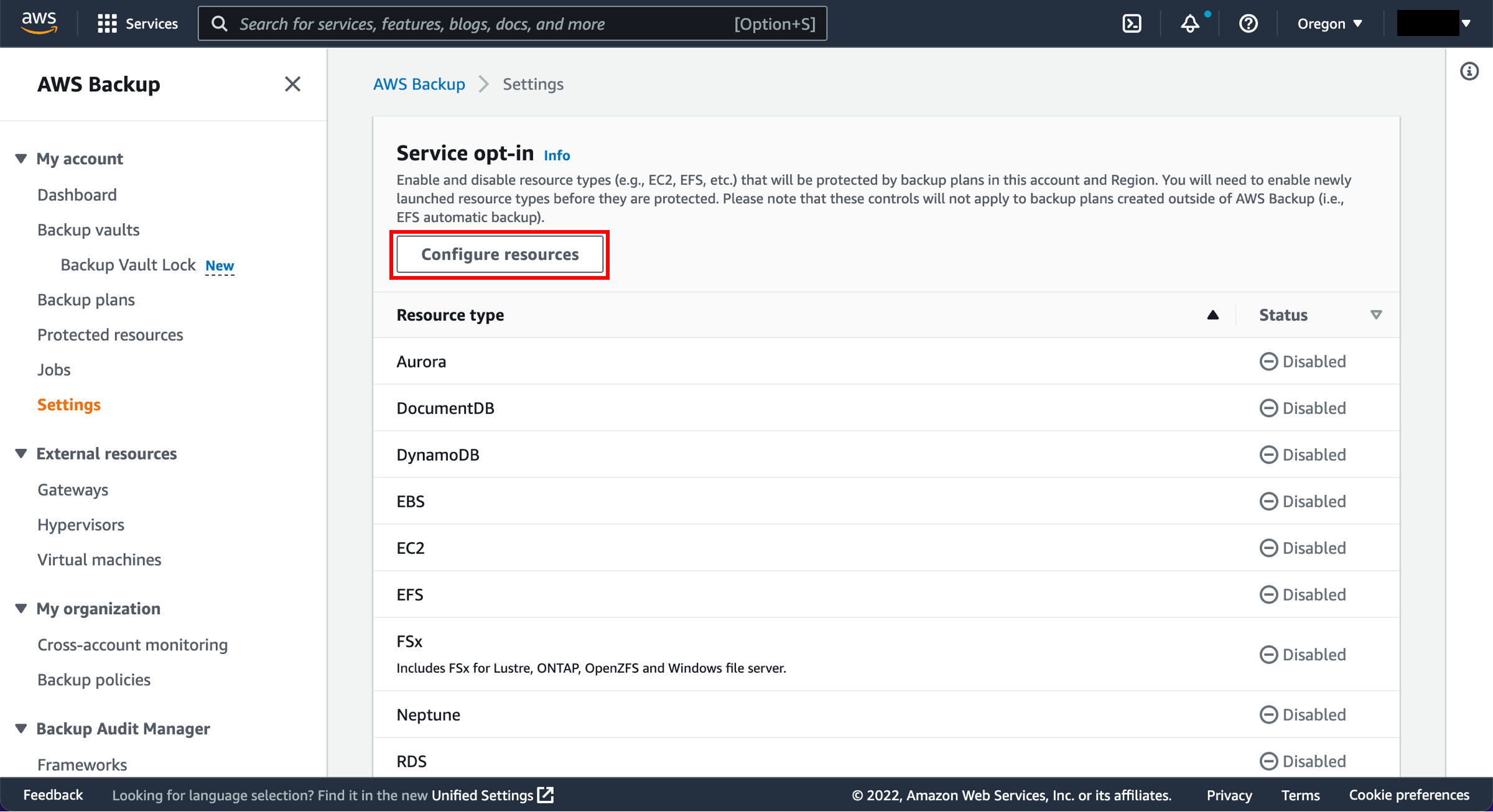 The configuration settings interface.