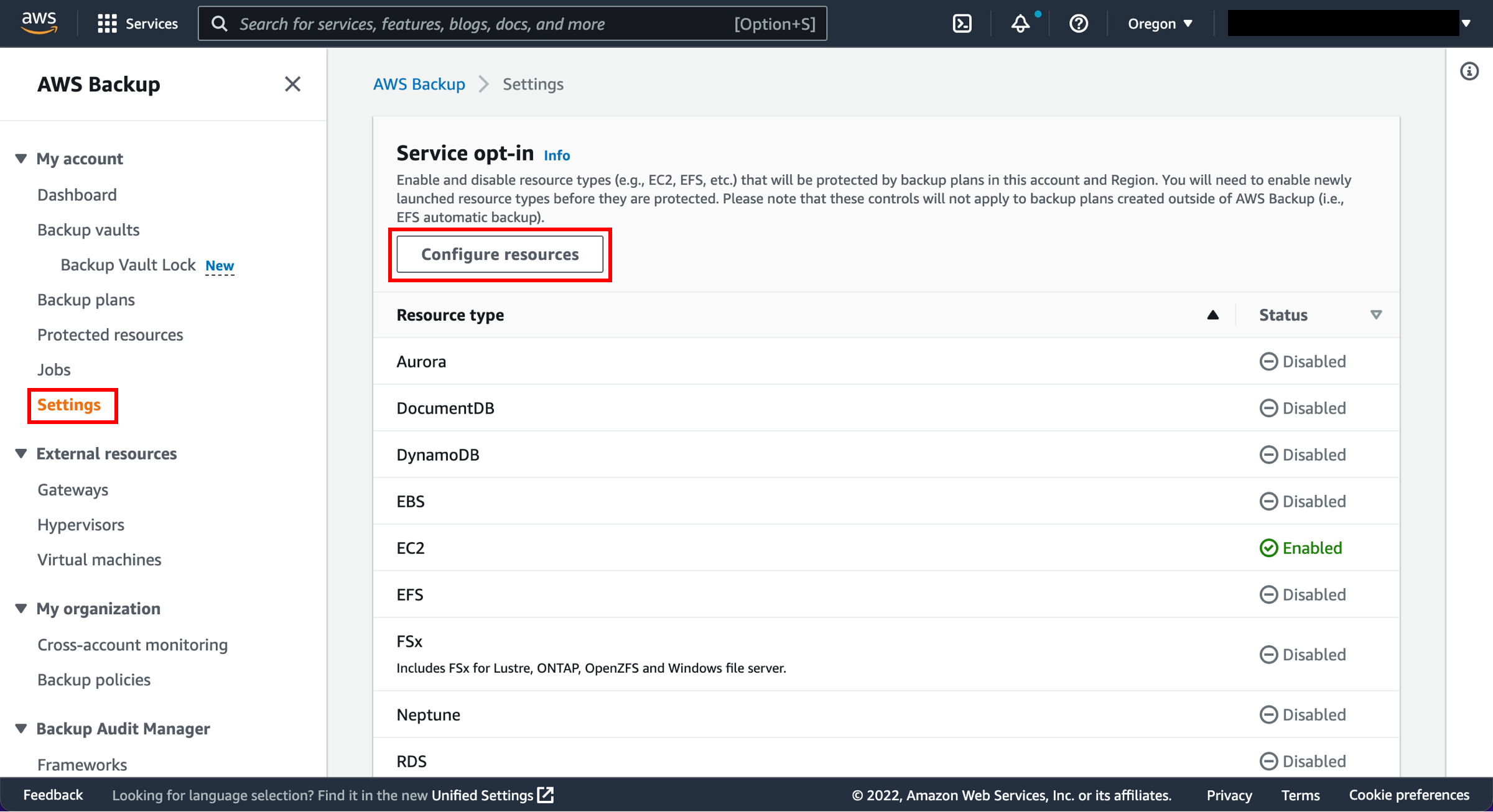 The service configuration interface.