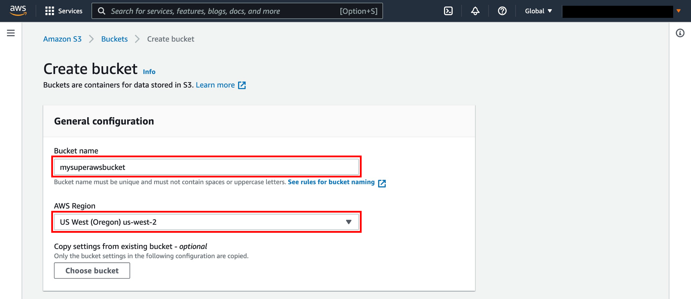 The configuration settings interface.