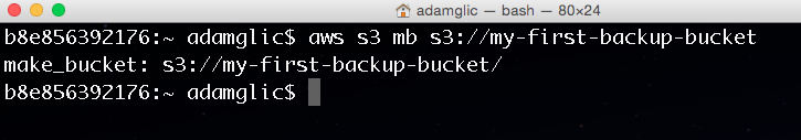 Using the aws s3 command to create an S3 bucket.